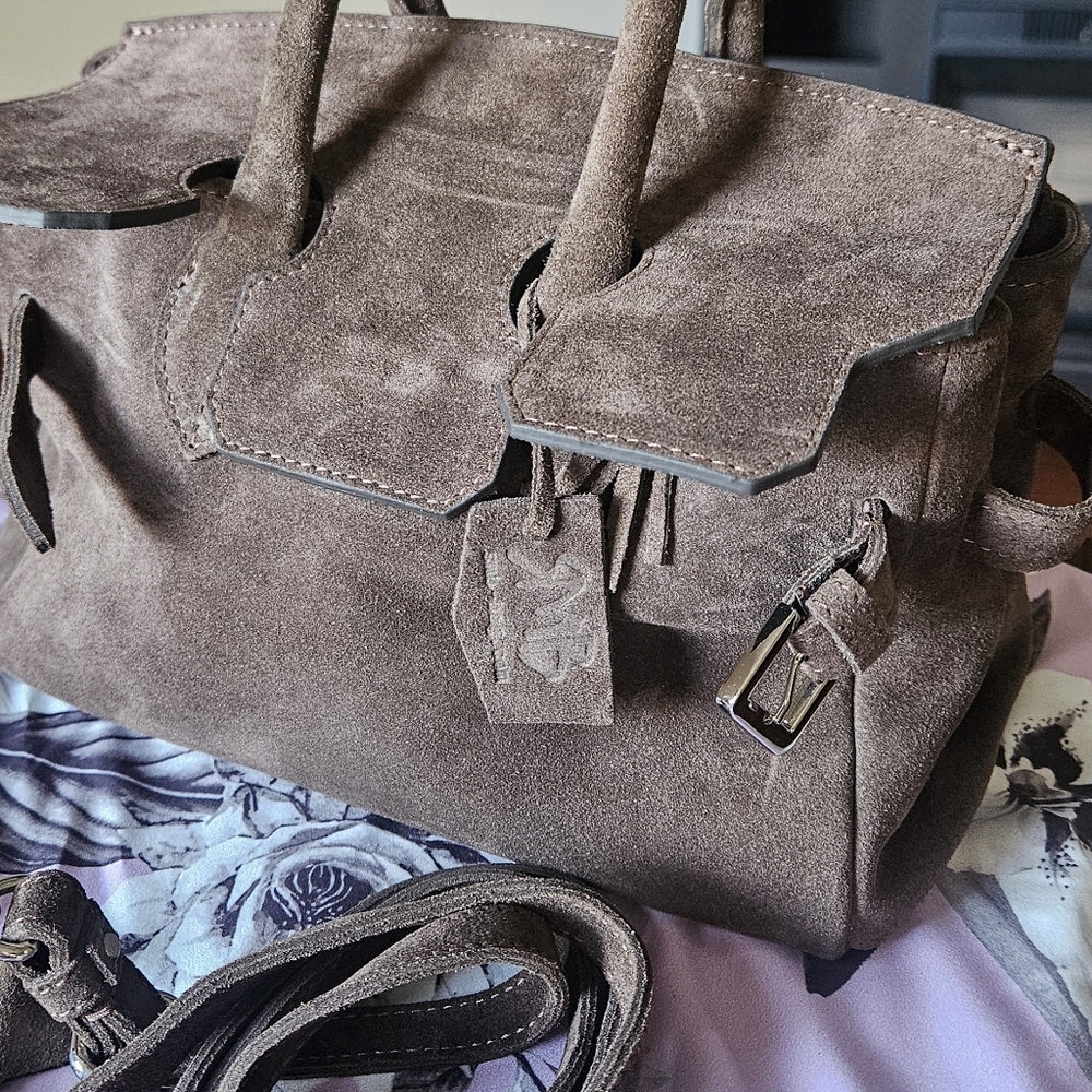 Elegant Brown Suede Handbag